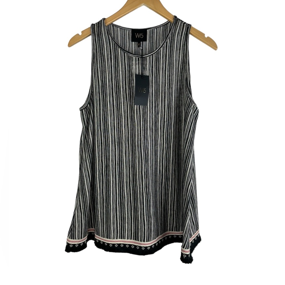 NWT W5 Sleeveless Blouse Vertical Stripe Large Black Cream